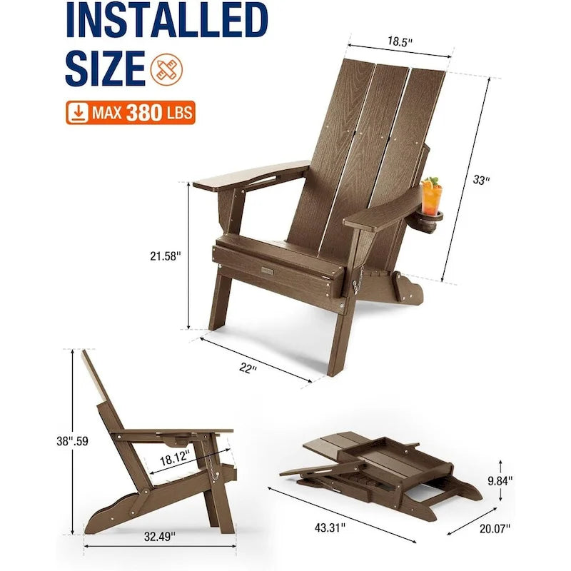 WINSOON HDPE Outdoor Folding Adirondack Chair With Cup Holder( Set of 4)
