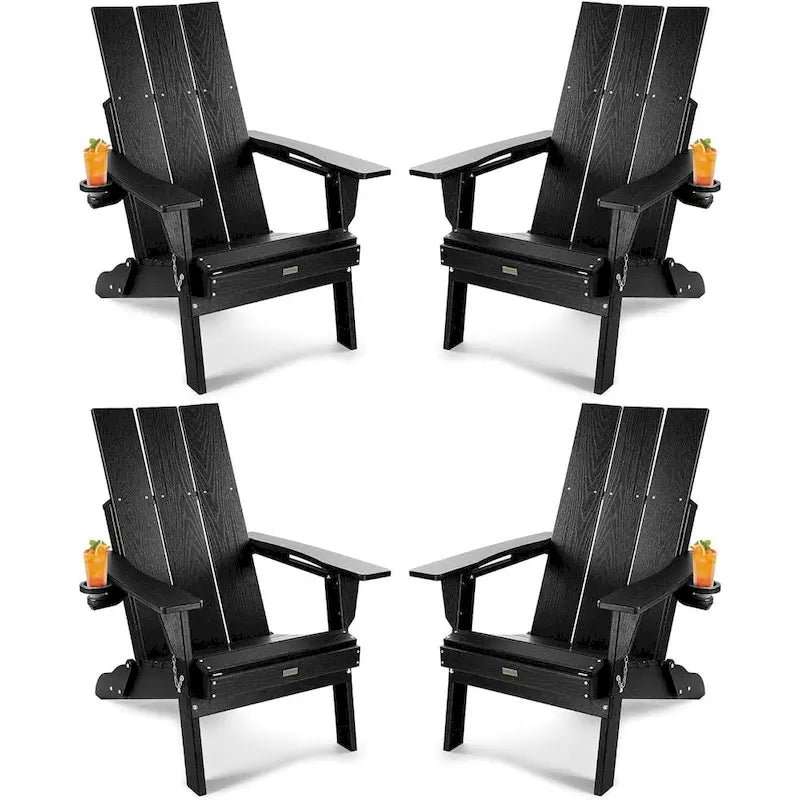 WINSOON HDPE Outdoor Folding Adirondack Chair With Cup Holder( Set of 4)