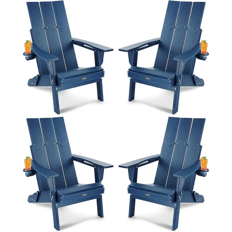 WINSOON HDPE Outdoor Folding Adirondack Chair With Cup Holder( Set of 4)