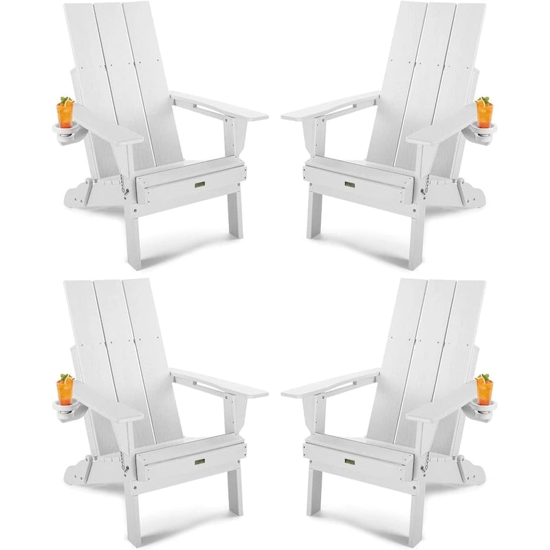 WINSOON HDPE Outdoor Folding Adirondack Chair With Cup Holder( Set of 4)