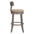 Farmhouse Swivel Wood and Steel Bar Stool with Natural Seagrass Seat