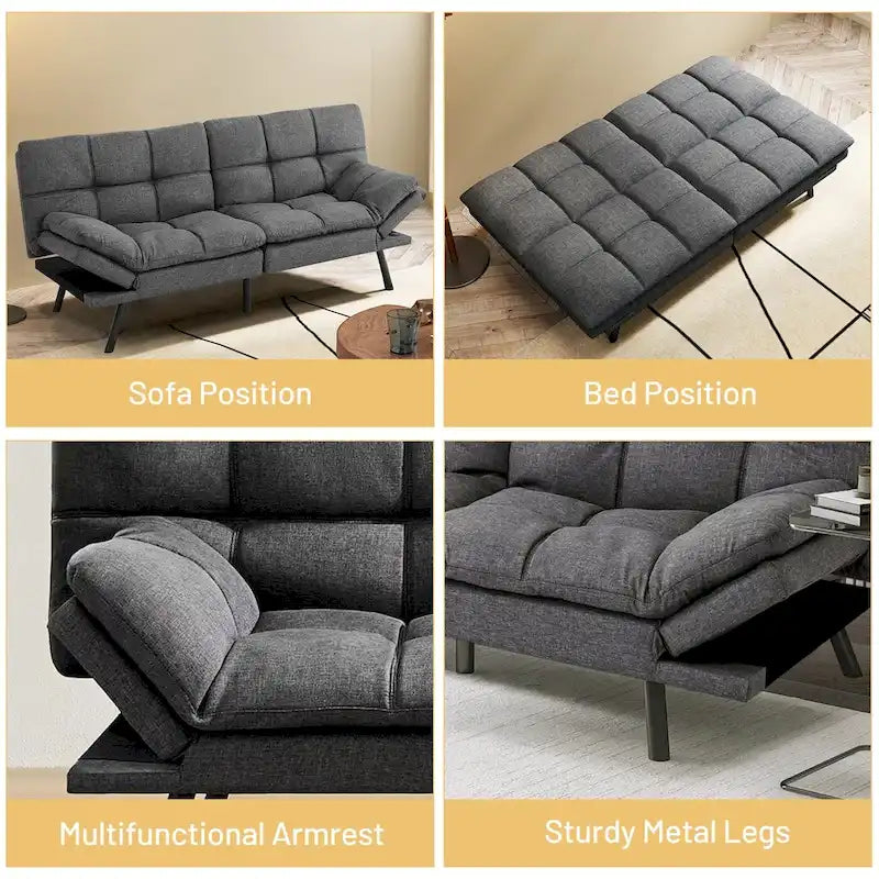 Futons Couch, Upholstered Convertible Folding Futon Sofa Bed for Compact Living Space, Apartment, Dorm,Faux Leather
