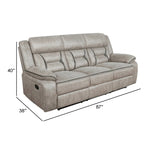 Tye 87 Inch Glider Manual Recliner Sofa, Cool Gel Foam, Taupe Faux Leather