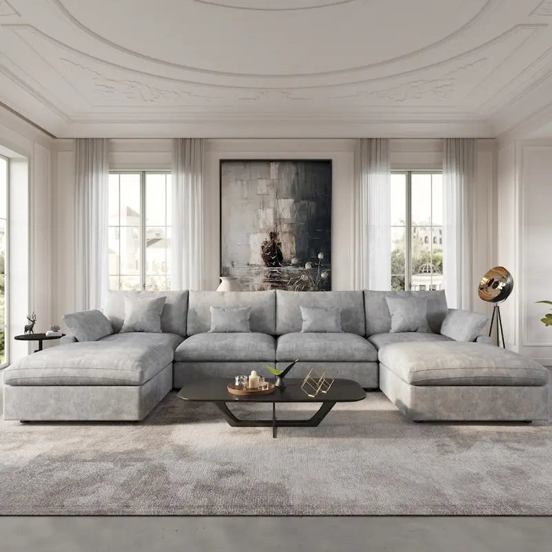 156 Convertible Modular Sectional Sofa Couch, Modern U Shape Minimalism Sofas Couches with Pillows