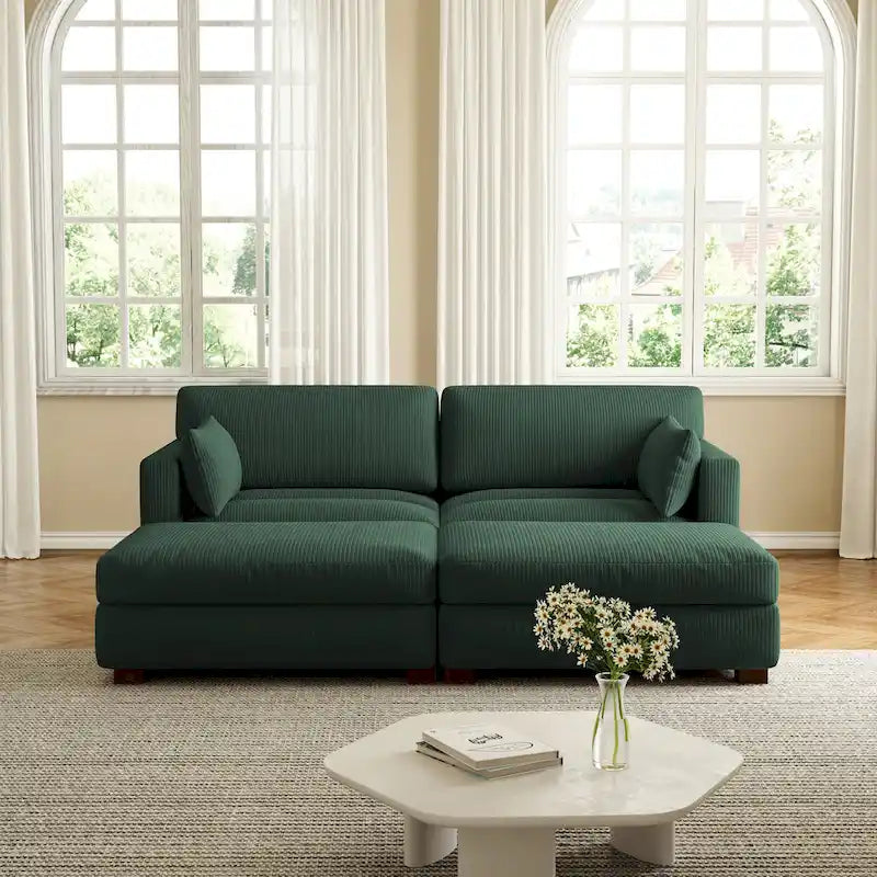 Modern Corduroy Sectional Sofa With Armrest Cushions