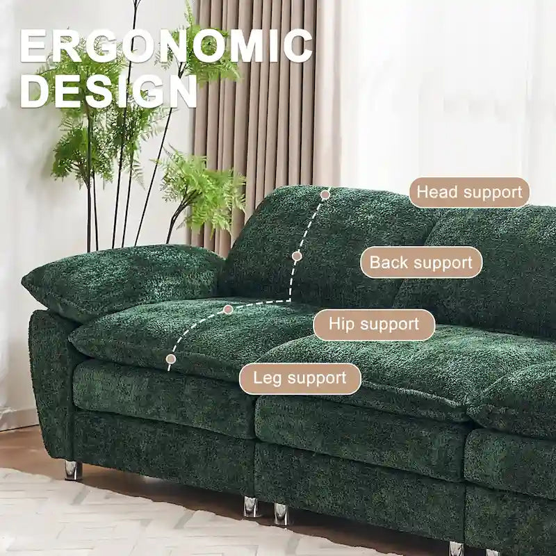Modern dark three-seater sofa, polyester sofa sleeper, comfortable upholstered furniture for living room, apartment