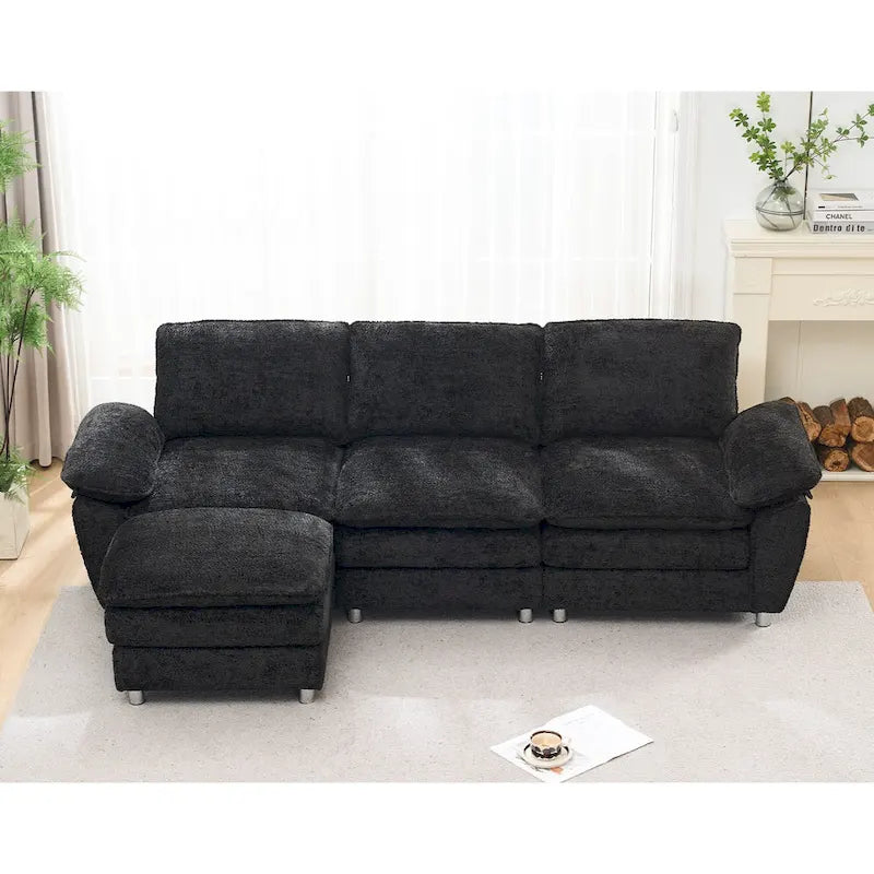 Modern dark three-seater sofa, polyester sofa sleeper, comfortable upholstered furniture for living room, apartment
