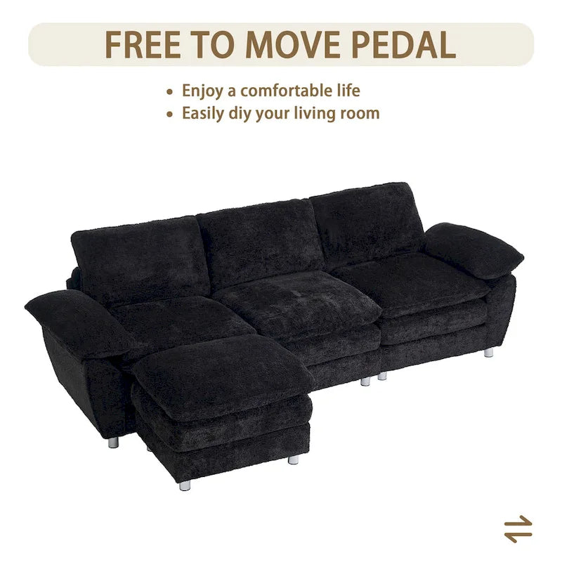 Modern dark three-seater sofa, polyester sofa sleeper, comfortable upholstered furniture for living room, apartment