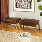 Glitzhome Set of 2 Mid-century Leatherette Ottoman Accent Stools