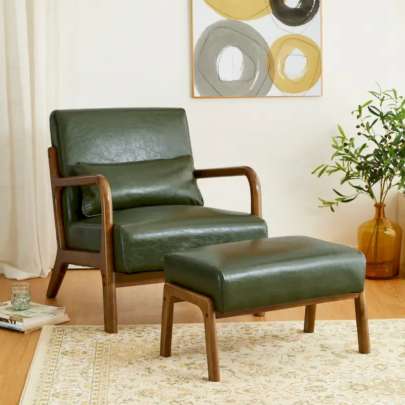 Glitzhome Set of 2 Mid-century Leatherette Ottoman Accent Stools