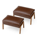 Glitzhome Set of 2 Mid-century Leatherette Ottoman Accent Stools