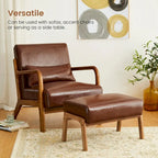 Glitzhome Set of 2 Mid-century Leatherette Ottoman Accent Stools