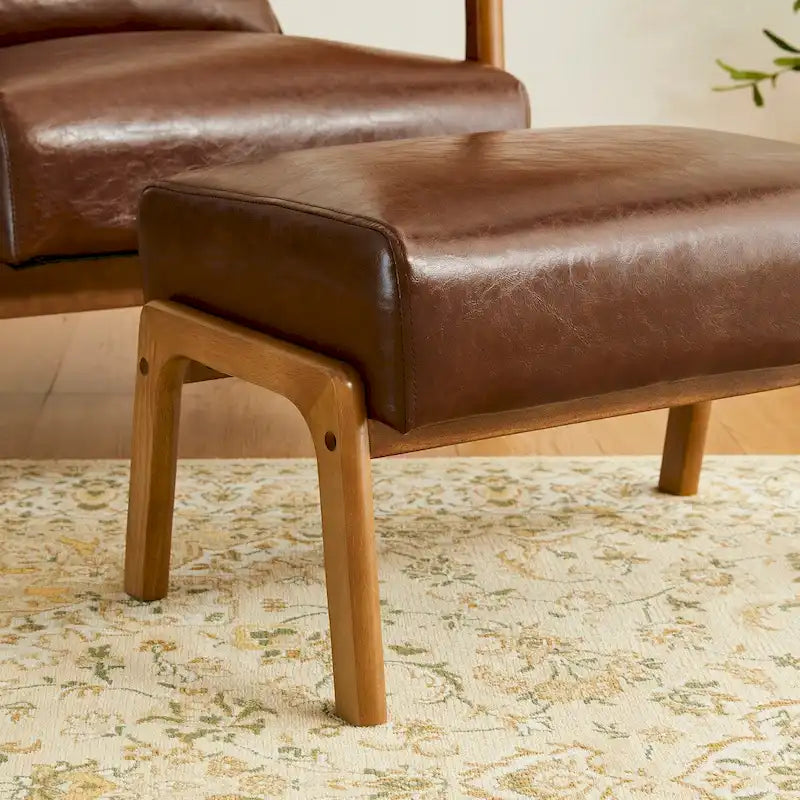 Glitzhome Set of 2 Mid-century Leatherette Ottoman Accent Stools