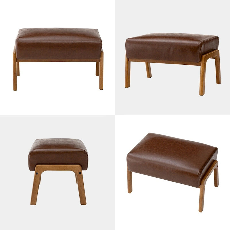Glitzhome Set of 2 Mid-century Leatherette Ottoman Accent Stools