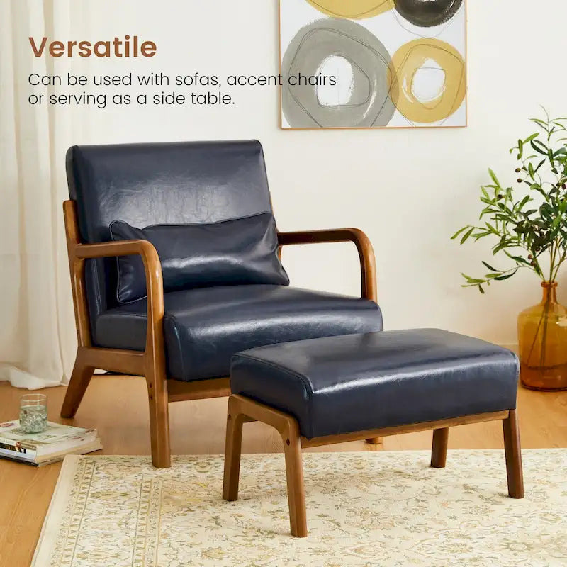 Glitzhome Set of 2 Mid-century Leatherette Ottoman Accent Stools