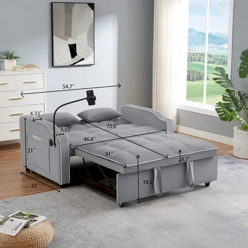 Divano letto estraibile moderno in velluto