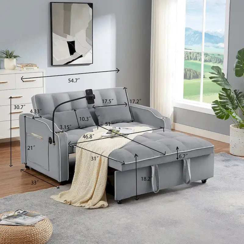 Divano letto estraibile moderno in velluto