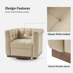 JeremiasMid-certury Modern GenuineLeatherTufted SwivelClubChair with Wooden Apron by HULALA HOME