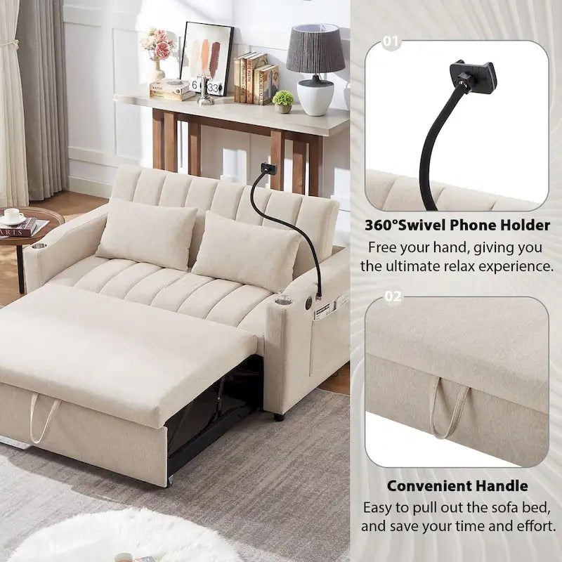 55.9 Convertible Sofa Bed Loveseat Sofa With Three Usb Ports