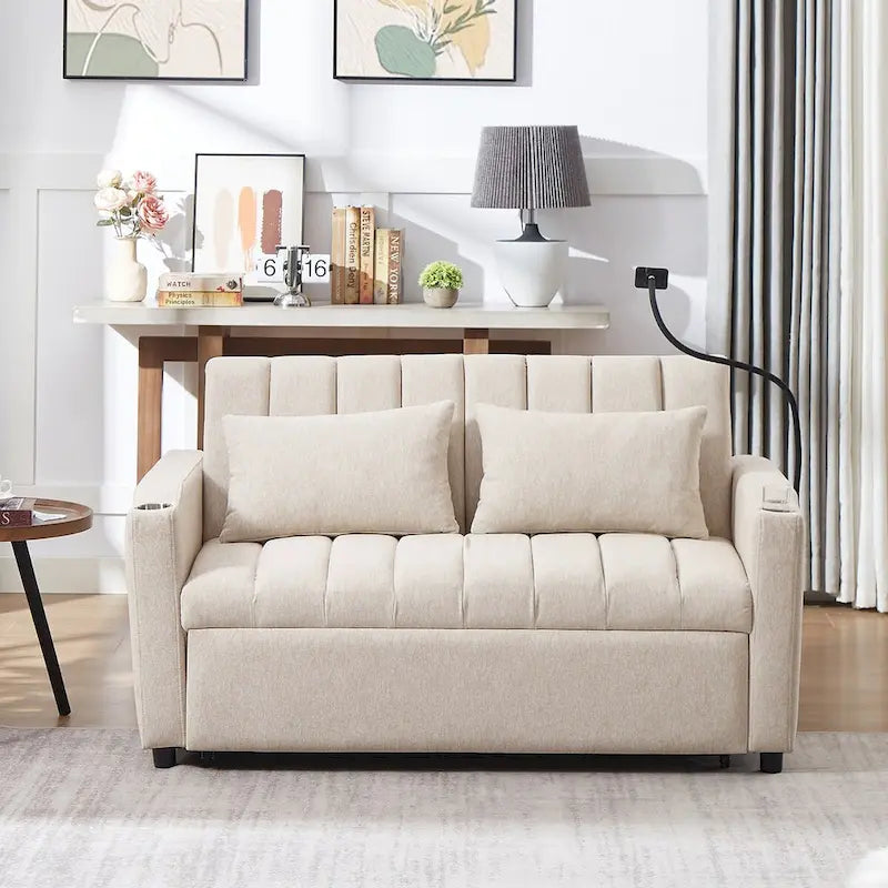 55.9 Convertible Sofa Bed Loveseat Sofa With Three Usb Ports