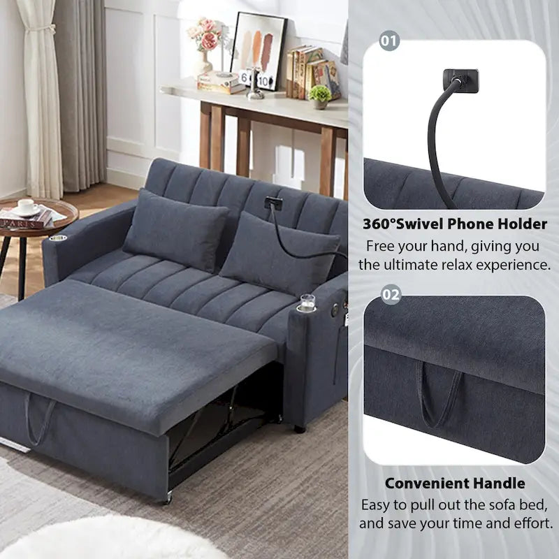 55.9 Convertible Sofa Bed Loveseat Sofa With Three Usb Ports