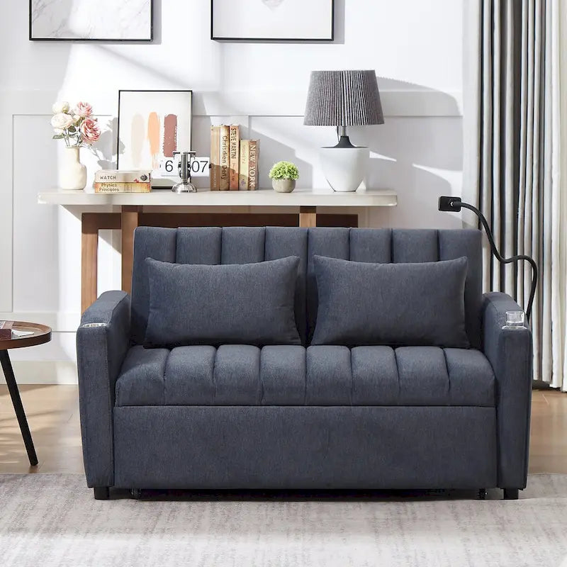 55.9 Convertible Sofa Bed Loveseat Sofa With Three Usb Ports