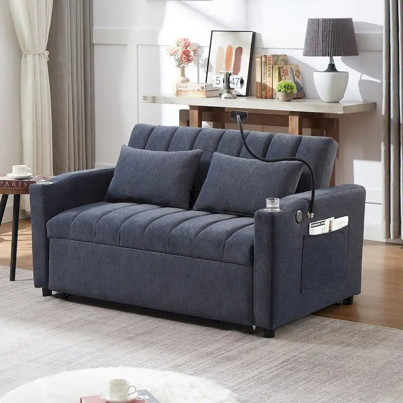 55.9 Convertible Sofa Bed Loveseat Sofa With Three Usb Ports