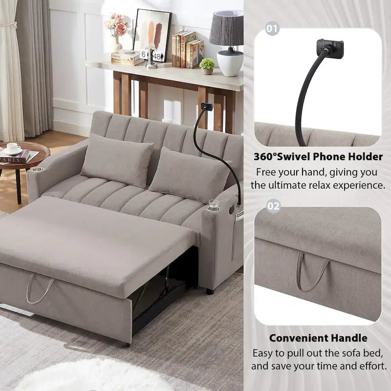 55.9 Convertible Sofa Bed Loveseat Sofa With Three Usb Ports