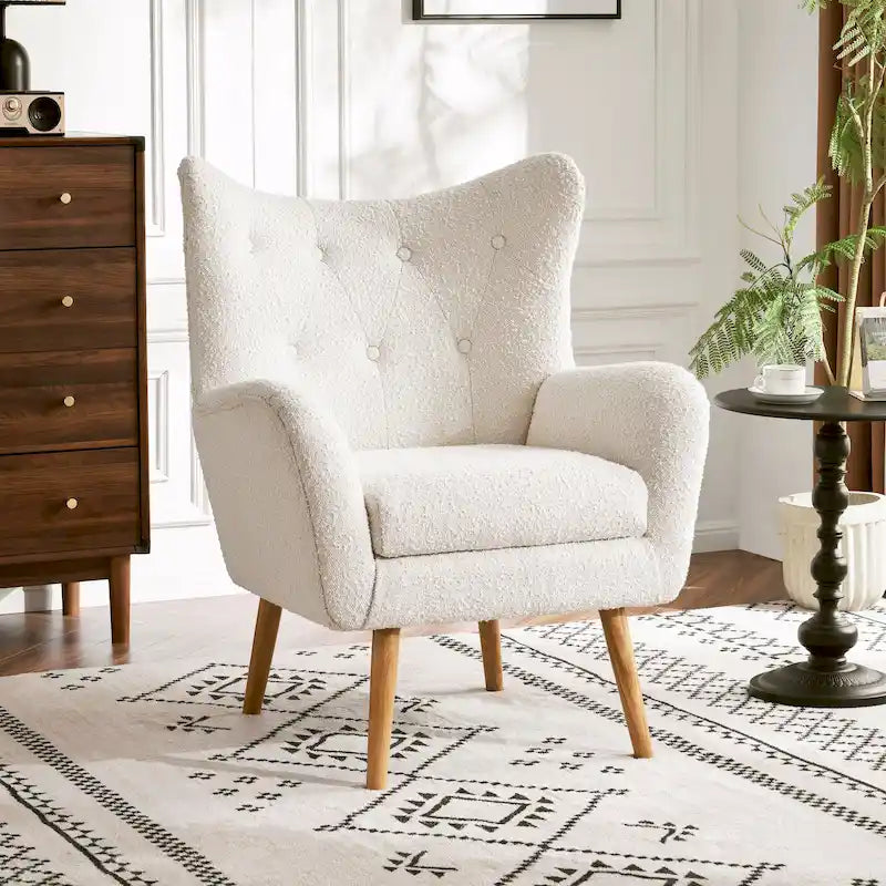 Almond Boucle Wingback Tufted Club Chair