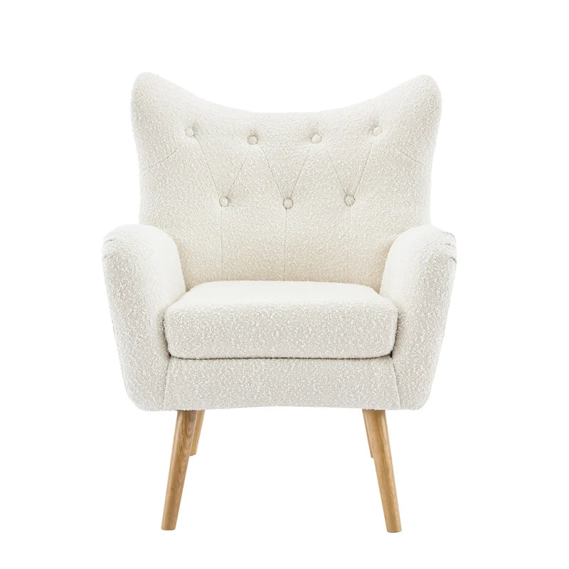 Almond Boucle Wingback Tufted Club Chair