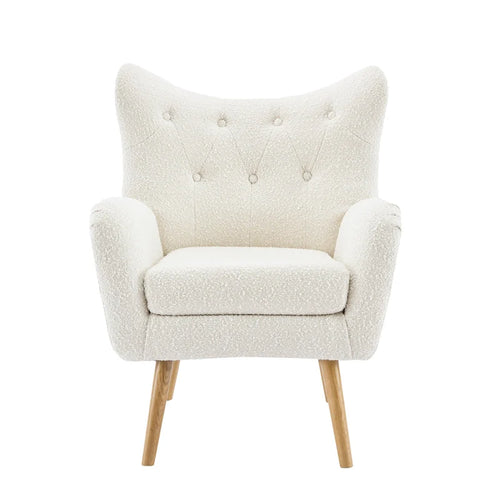 Almond Boucle Wingback Tufted Club Chair