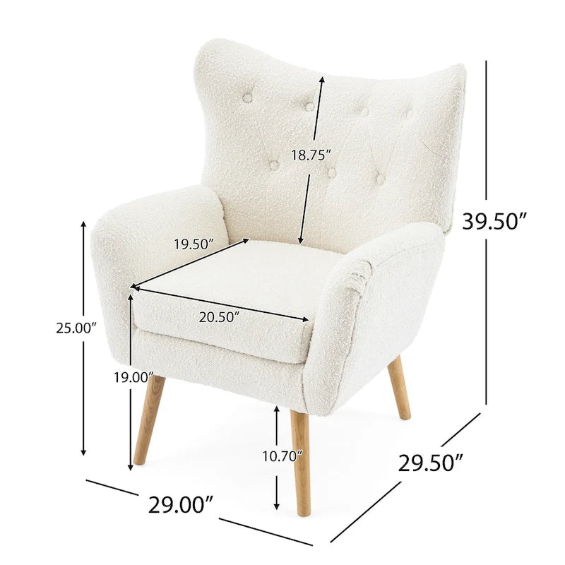 Almond Boucle Wingback Tufted Club Chair