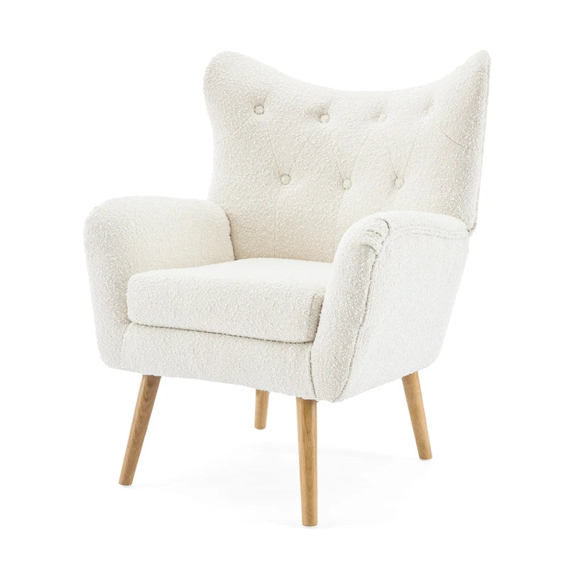 Almond Boucle Wingback Tufted Club Chair