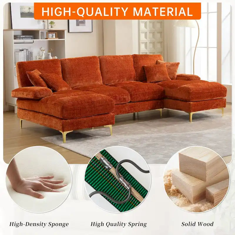 HOMEFUN Chenille Upholstered U-Shaped Living Room Sectional Sofa