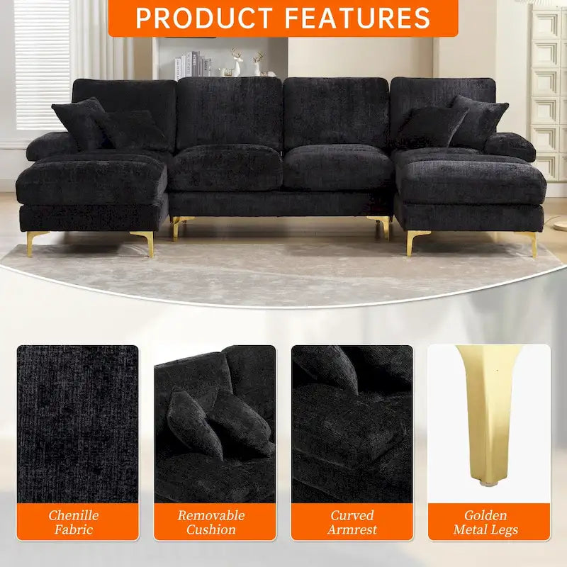 HOMEFUN Chenille Upholstered U-Shaped Living Room Sectional Sofa