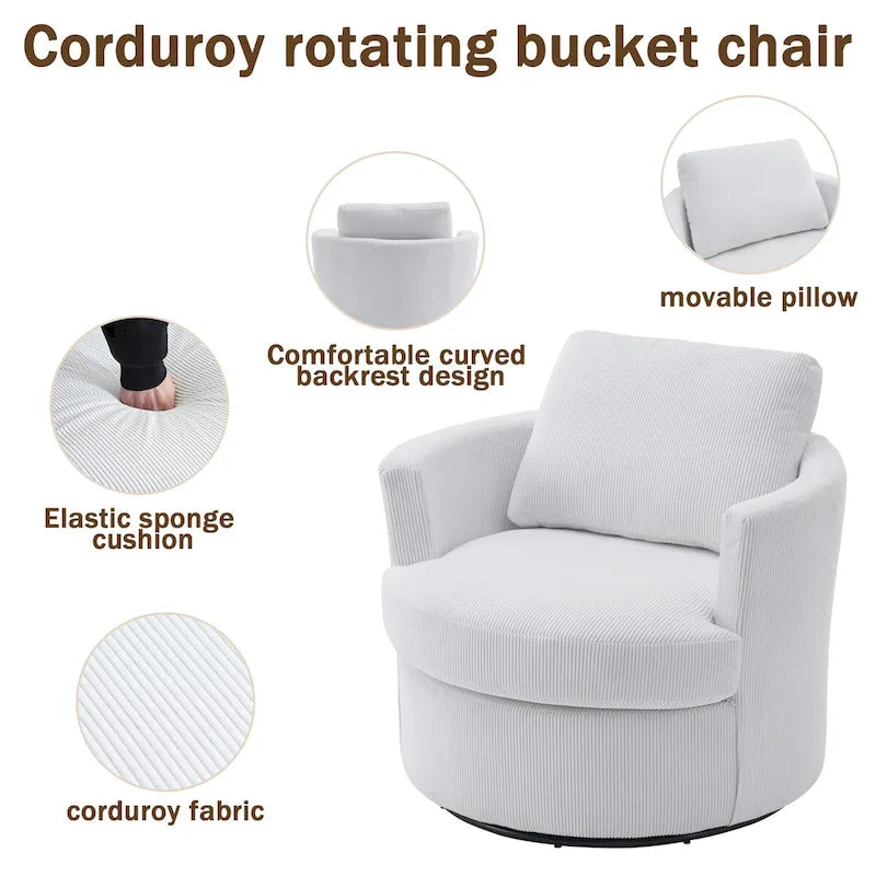 Modern Corduroy Swivel Barrel Accent Chair, Set of 1