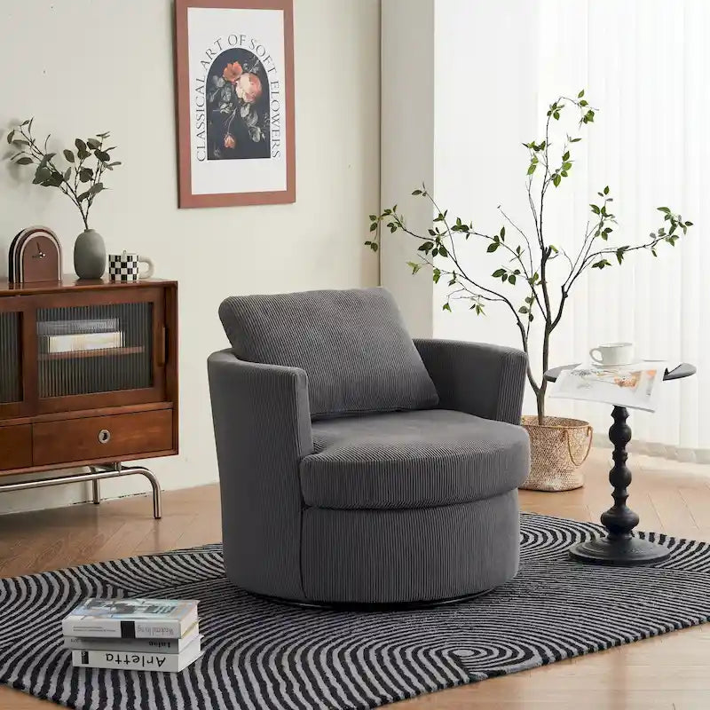 Modern Corduroy Swivel Barrel Accent Chair, Set of 1