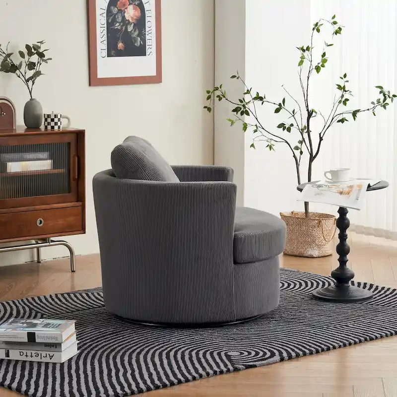 Modern Corduroy Swivel Barrel Accent Chair, Set of 1
