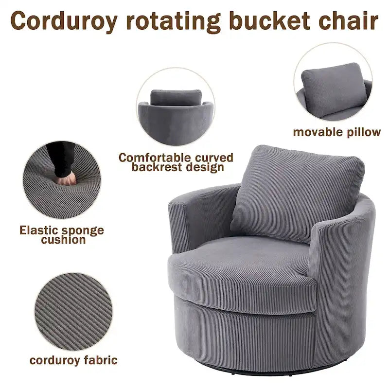 Modern Corduroy Swivel Barrel Accent Chair, Set of 1