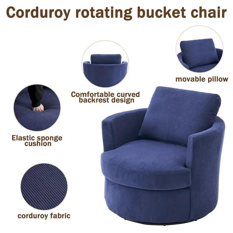 Modern Corduroy Swivel Barrel Accent Chair, Set of 1