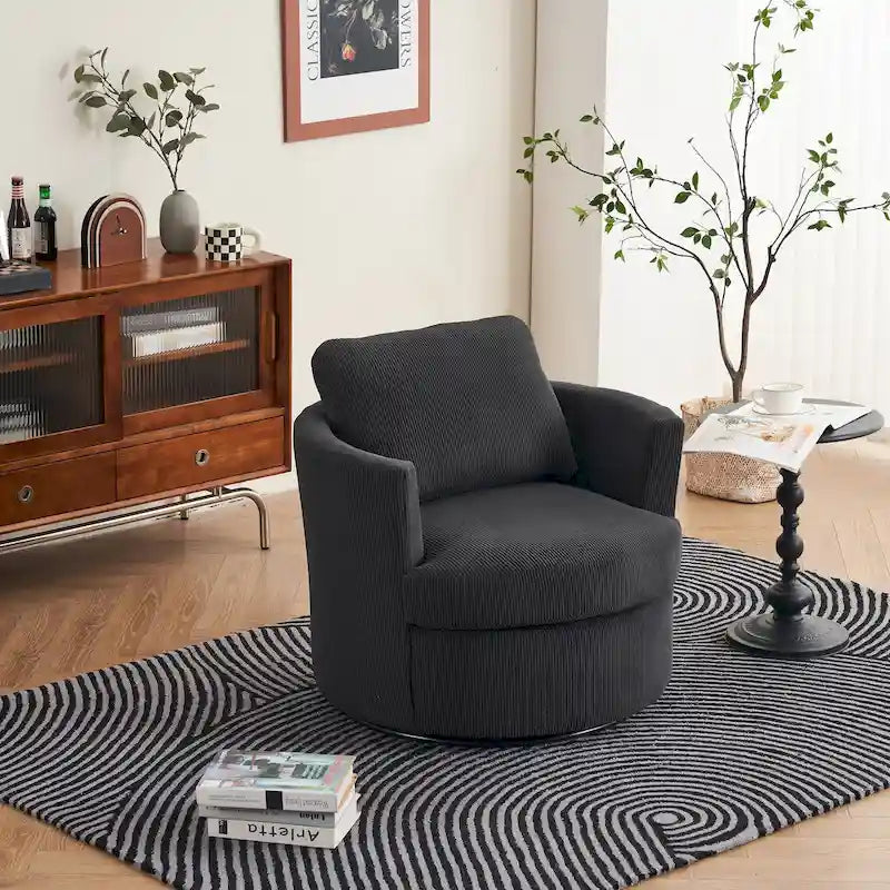 Modern Corduroy Swivel Barrel Accent Chair, Set of 1