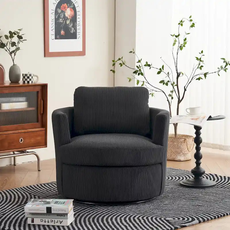 Modern Corduroy Swivel Barrel Accent Chair, Set of 1