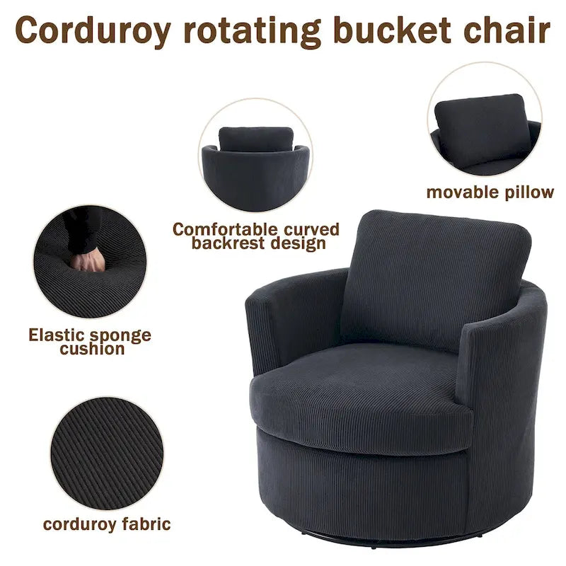 Modern Corduroy Swivel Barrel Accent Chair, Set of 1