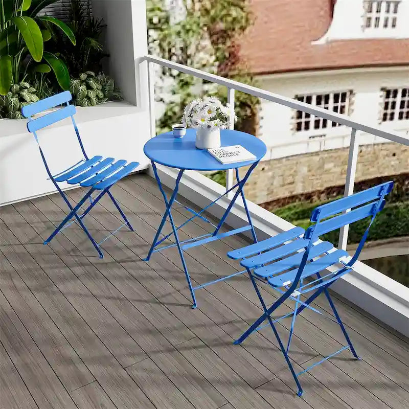 Set 3 Pezzi Tavolo e Sedie per Balcone Giardino Patio