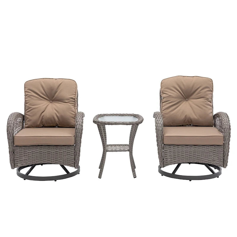 Sedie da Esterno Girevoli a Dondolo per Patio, Set da Patio a Dondolo a 360 Gradi, 3 Pezzi