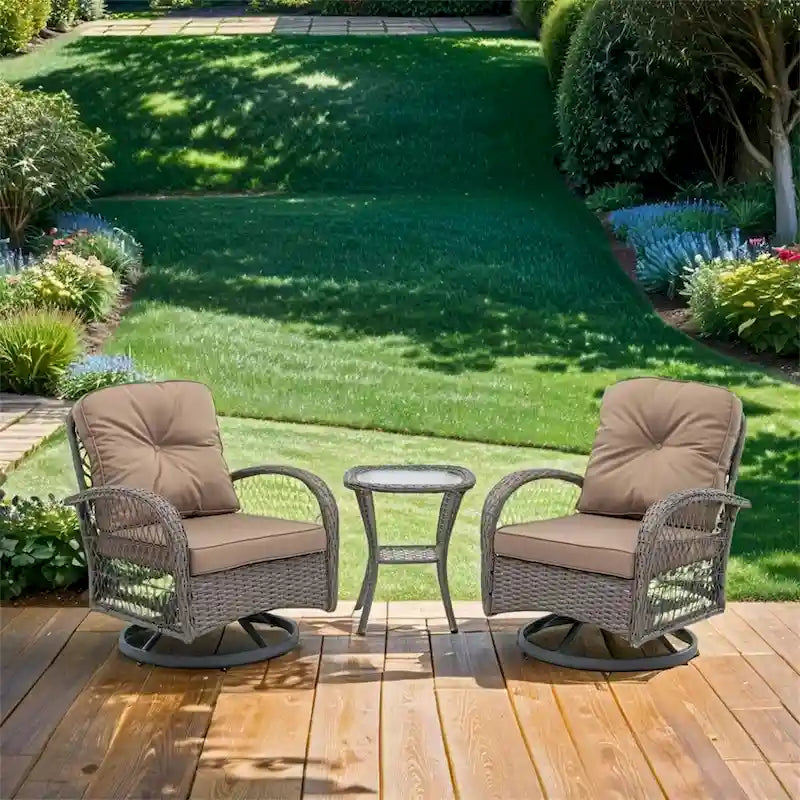 Outdoor Swivel Rocker Patio Chairs,360 Degree Rocking Patio Set,3PCS