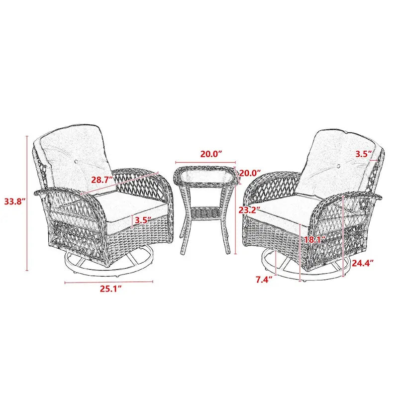 Outdoor Swivel Rocker Patio Chairs,360 Degree Rocking Patio Set,3PCS