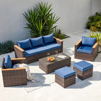 6-Piece Wicker Outdoor Sectional Furniture Set with Cushions and Coffee Table