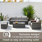 6-Piece Wicker Outdoor Sectional Furniture Set with Cushions and Coffee Table