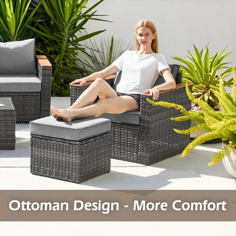 6-Piece Wicker Outdoor Sectional Furniture Set with Cushions and Coffee Table